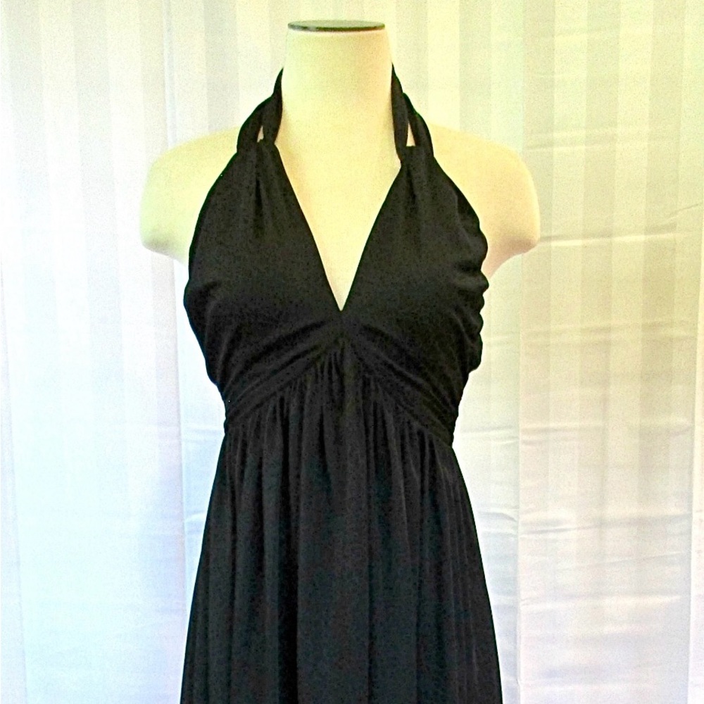 Vintage Donald Brooks Black Halter Dress 1960s 1970s Mod Sexy 34 Bust S M LBD